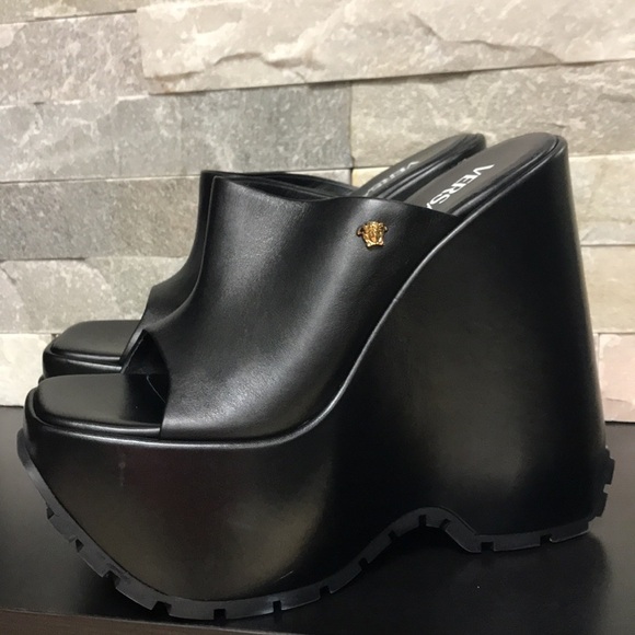 Authentic Versace Leather Platform Wedge Mules - Picture 8 of 17